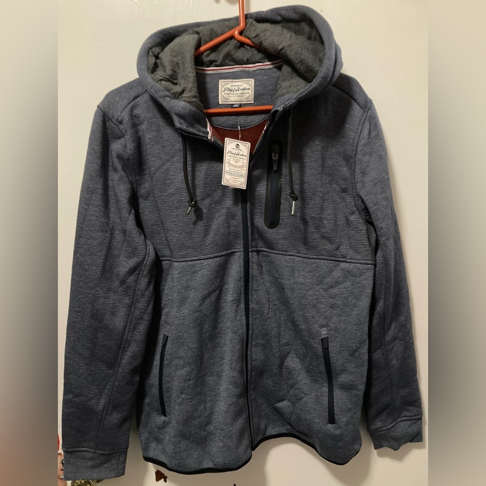 Flag & Anthem Men's Zip-Up Sweater in Blue Black Gray Size Medium